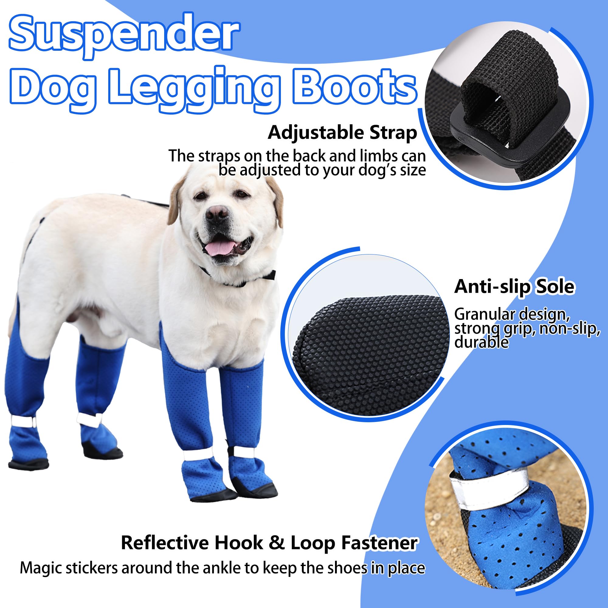 Dog Suspender Boots Paw Boot Leggings, Breathable Tall Large Doggy Shoes With Suspenders For Hot Pavement, Anti-Slip Snow Pants